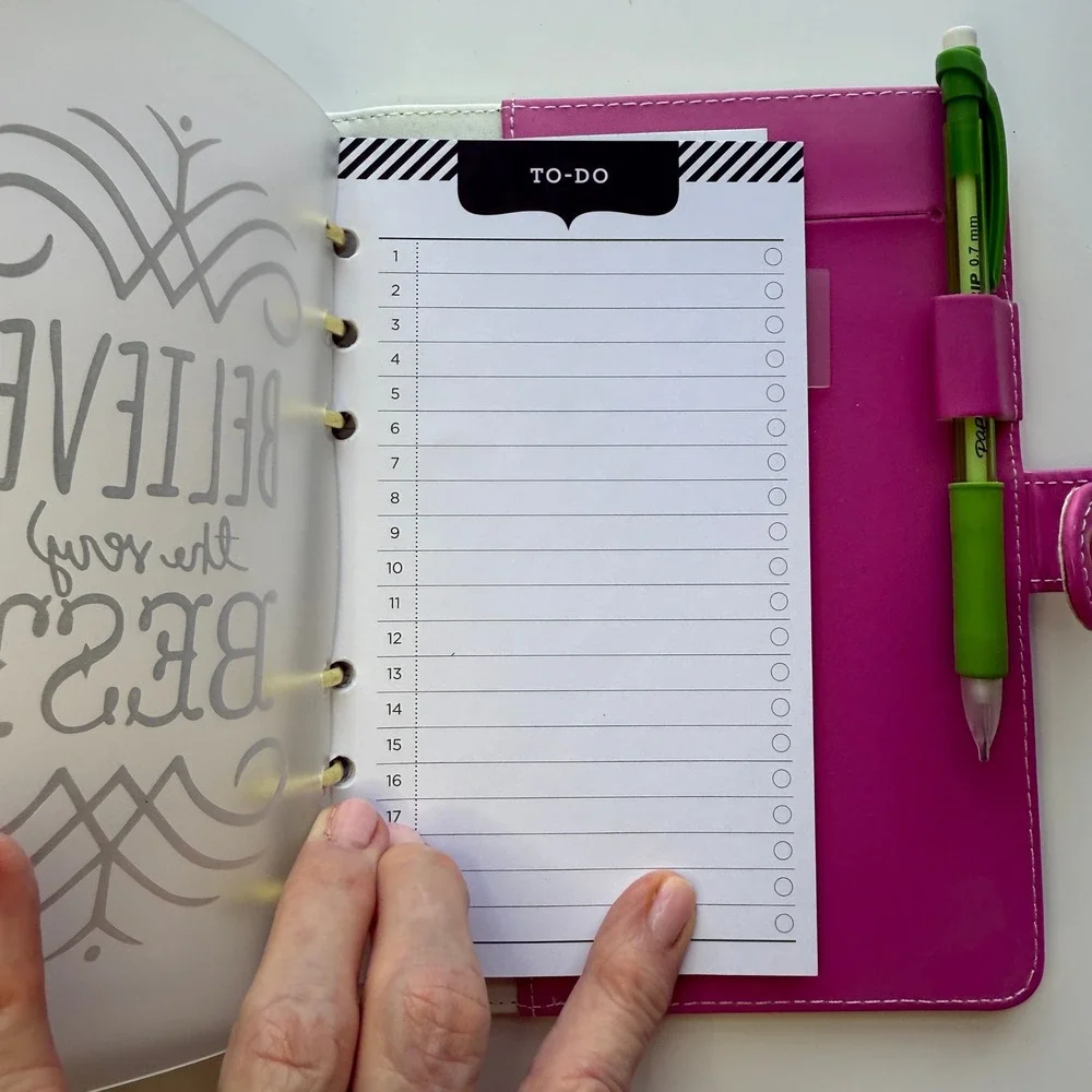 Striped Ring Planner Organizer Faux Leather Pink Interior Weekly‎ Monthly